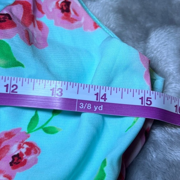 Bo Bel Dress Womens Small Aqua Blue Floral Bow Back Sleeveless Fit Flare Summer - Picture 16 of 16